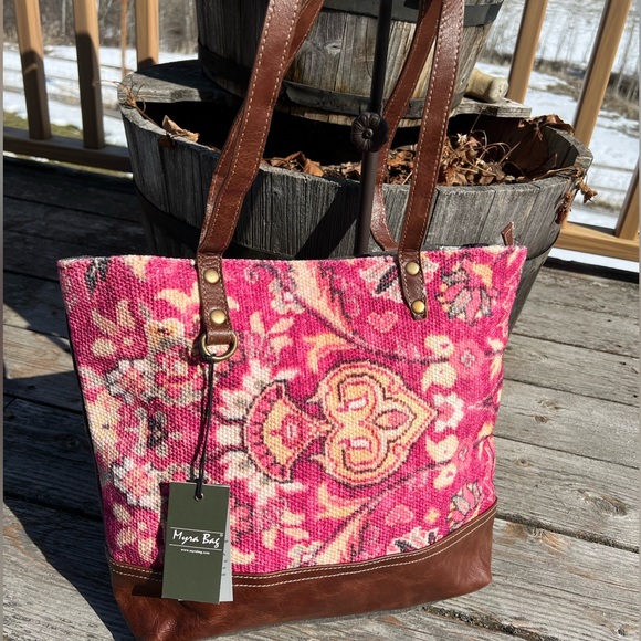 Myra Bag Bags New Spring Floral Myra Bag Canvas Leather Large Tote